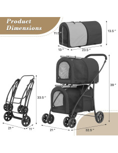 Carrito Doble para Mascotas Colección Athena Negro 4 en 1 2