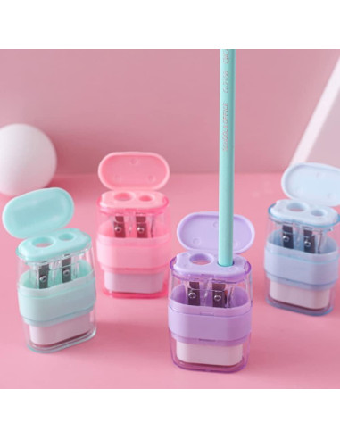 Sacapuntas Manual Waremew con Borrador Doble Agujero Azul