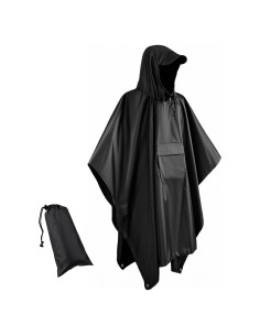 Poncho de Lluvia Impermeable Unisex Ligero con Capucha - Negro