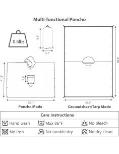 Poncho de Lluvia Impermeable Unisex Ligero con Capucha - Negro 2