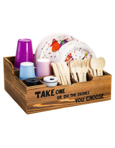 Organizador de Platos de Papel Frcctre, 8 Compartimentos, Madera Rústica