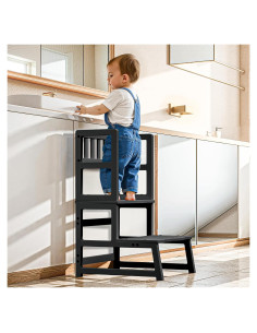 Taburete para Niños COSYLAND con Reposabrazos - Madera Negra