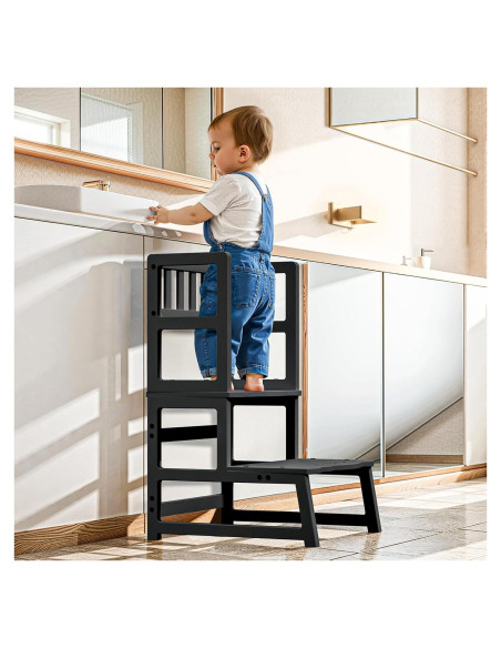 Taburete para Niños COSYLAND con Reposabrazos - Madera Negra