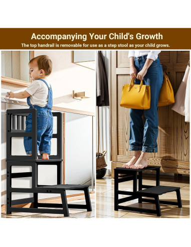 Taburete para Niños COSYLAND con Reposabrazos - Madera Negra