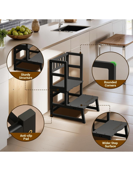 Taburete para Niños COSYLAND con Reposabrazos - Madera Negra