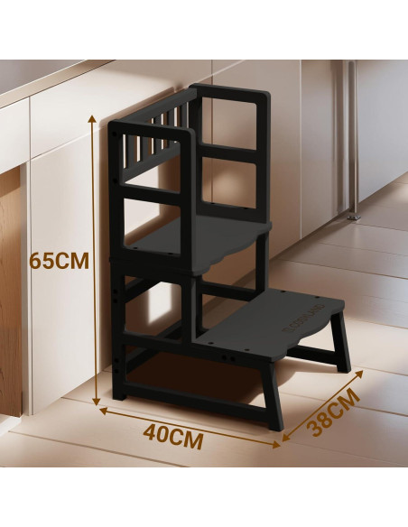 Taburete para Niños COSYLAND con Reposabrazos - Madera Negra