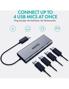 Hub de Micrófono USB Movo UMX-1 - 4 Puertos, Bajo Ruido 2