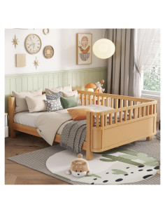 Cama Montessori Completa OYUMOENTS Natural con Barandillas