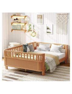 Cama Montessori Completa Mirightone Natural con Barandillas