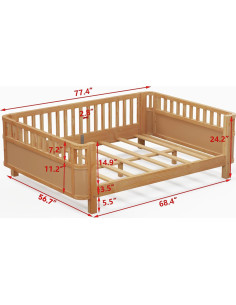 Cama Montessori Completa Mirightone Natural con Barandillas 2