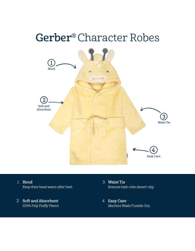 Bata de Baño para Bebés Gerber Jirafa 0-9 Meses Suave