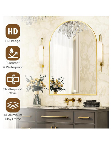 Espejo de Baño Antok 50.8x76.2cm Arqueado Negro/Dorado