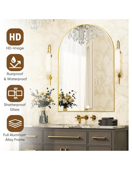 Espejo de Baño Antok 50.8x76.2cm Arqueado Negro/Dorado