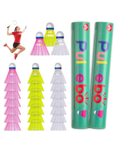 Plumas de bádminton de nylon PULEEBO - Paquete de 24 unidades