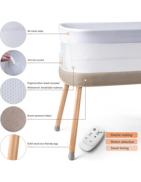 Cuna Mecedora Eléctrica VaVaSoo 3 Velocidades con Ruido Blanco