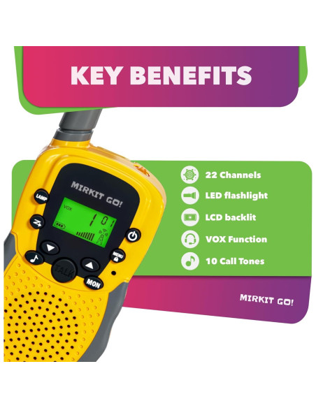 MIRKIT GO! Juego de 4 Walkie Talkies para Niños + 4 Juegos