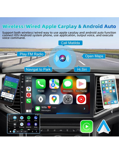 Estéreo de Coche Podofo 10.1" Android 2GB+32GB Carplay Auto