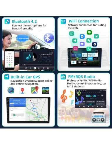 Estéreo de Coche Podofo 10.1" Android 2GB+32GB Carplay Auto