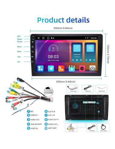 Estéreo de Coche Podofo 10.1" Android 2GB+32GB Carplay Auto