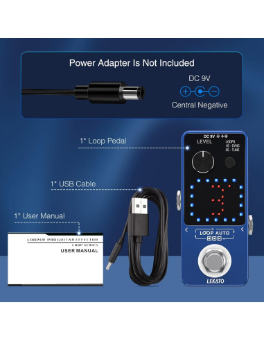 Pedal Looper LEKATO para Guitarra y Bajo, 3 Bucles, 18 Minutos