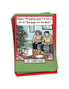 Caja de 12 Tarjetas de Navidad Humorísticas NobleWorks Gato