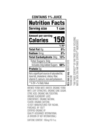 Bebida de Yerba Mate Orgánica Yachak Sabor Mora - 12 Latas 473ml