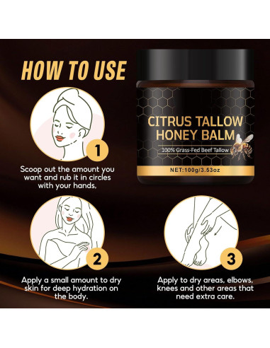 Bálsamo Hidratante de Manteca de Res y Miel Cruda 100g