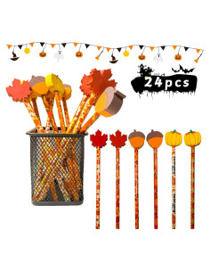 24 Lápices de Madera JXITON Otoño con Borradores Decorativos