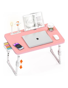 Mesa de cama ajustable DECOSIS Rosa con USB y almacenamiento