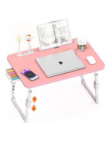 Mesa de cama ajustable DECOSIS Rosa con USB y almacenamiento