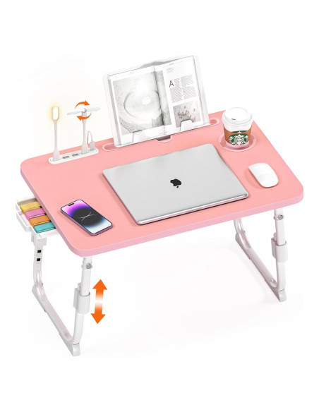 Mesa de cama ajustable DECOSIS Rosa con USB y almacenamiento