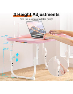 Mesa de cama ajustable DECOSIS Rosa con USB y almacenamiento 2