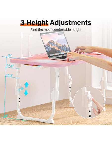 Mesa de cama ajustable DECOSIS Rosa con USB y almacenamiento