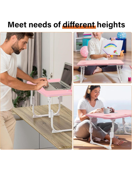 Mesa de cama ajustable DECOSIS Rosa con USB y almacenamiento