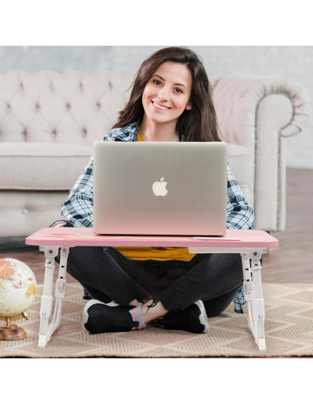 Mesa de cama ajustable DECOSIS Rosa con USB y almacenamiento