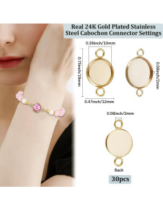Conectores Cabochón Beebeecraft 30Pcs 10mm Oro 24K Acero Inoxidable 2