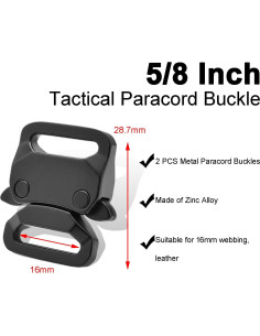 CooBigo Hebilla Paracord Metal 2 Pcs 1.59 cm Negro 2