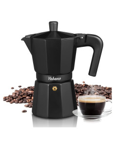 Cafetera Moka Yabano 3 Tazas Aluminio Negra para Espresso