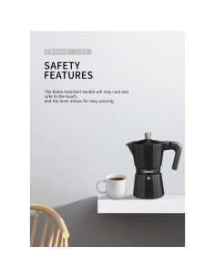 Cafetera Moka Yabano 3 Tazas Aluminio Negra para Espresso 2