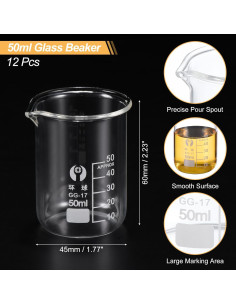 Vasos de Precipitados de Vidrio Borosilicato 50ml PATIKIL - Paquete de 12 2