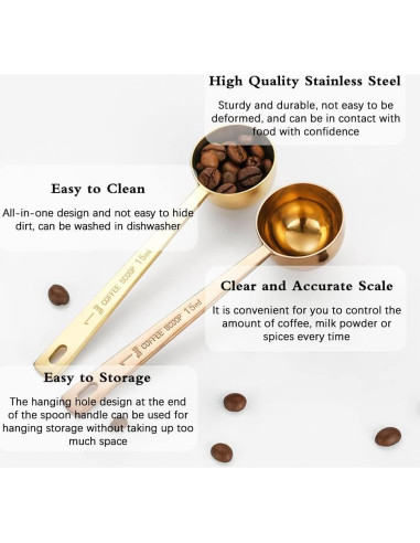 3 Cucharas Medidoras de Café FULANDL Acero Inoxidable 15ml