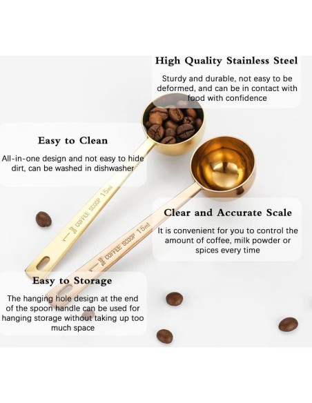 3 Cucharas Medidoras de Café FULANDL Acero Inoxidable 15ml