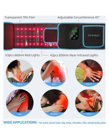 Cinturón de Terapia de Luz Roja Feangli Inalámbrico 660nm 850nm