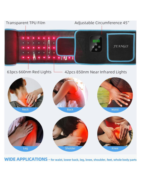 Cinturón de Terapia de Luz Roja Feangli Inalámbrico 660nm 850nm