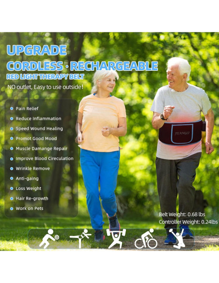 Cinturón de Terapia de Luz Roja Feangli Inalámbrico 660nm 850nm
