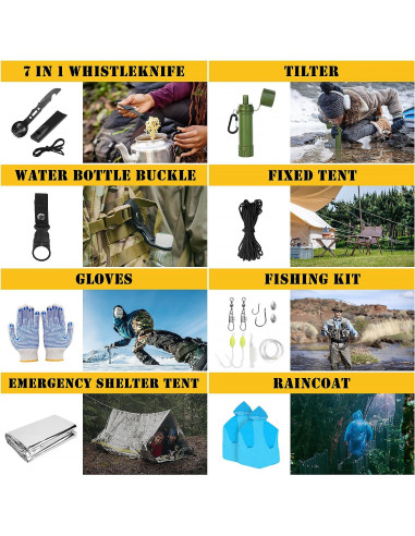 Kit de Supervivencia YEWODE 45L con Primeros Auxilios