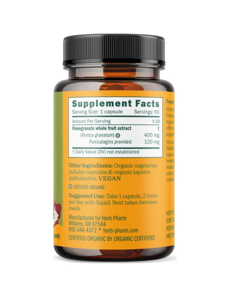 Cápsulas de Granada Orgánica Herb Pharm 60 Veganas 120mg