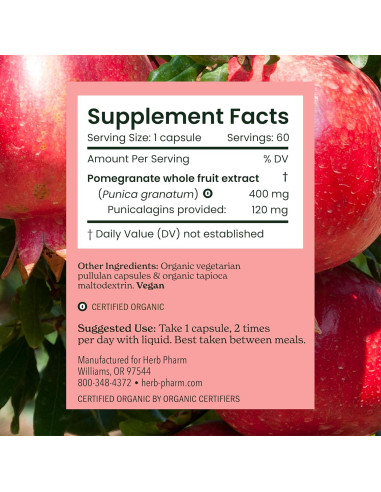 Cápsulas de Granada Orgánica Herb Pharm 60 Veganas 120mg