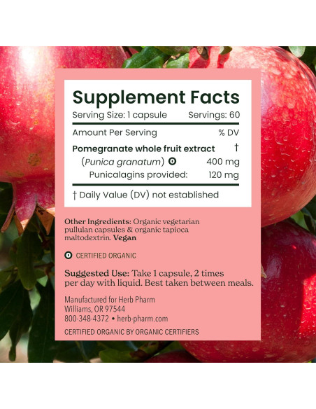 Cápsulas de Granada Orgánica Herb Pharm 60 Veganas 120mg