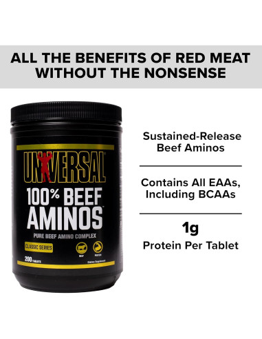 Aminoácidos de Carne Nutrición Universal - 200 Tabletas - 3g Proteína